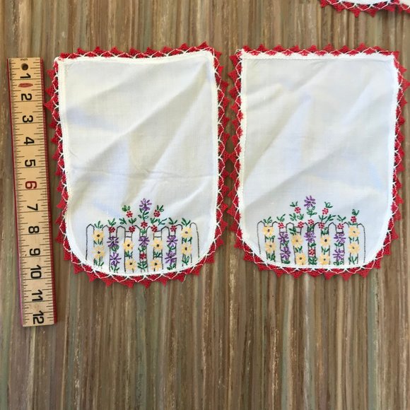 Ladies Chair Set Hand Embroidered Linen Armrest & Headrest Cover Crinoline Lady - Picture 3 of 6